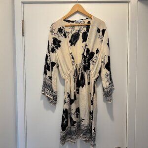 Women's Floral Print Swim Cover BLUE ISLAND SZ M Black /Cream